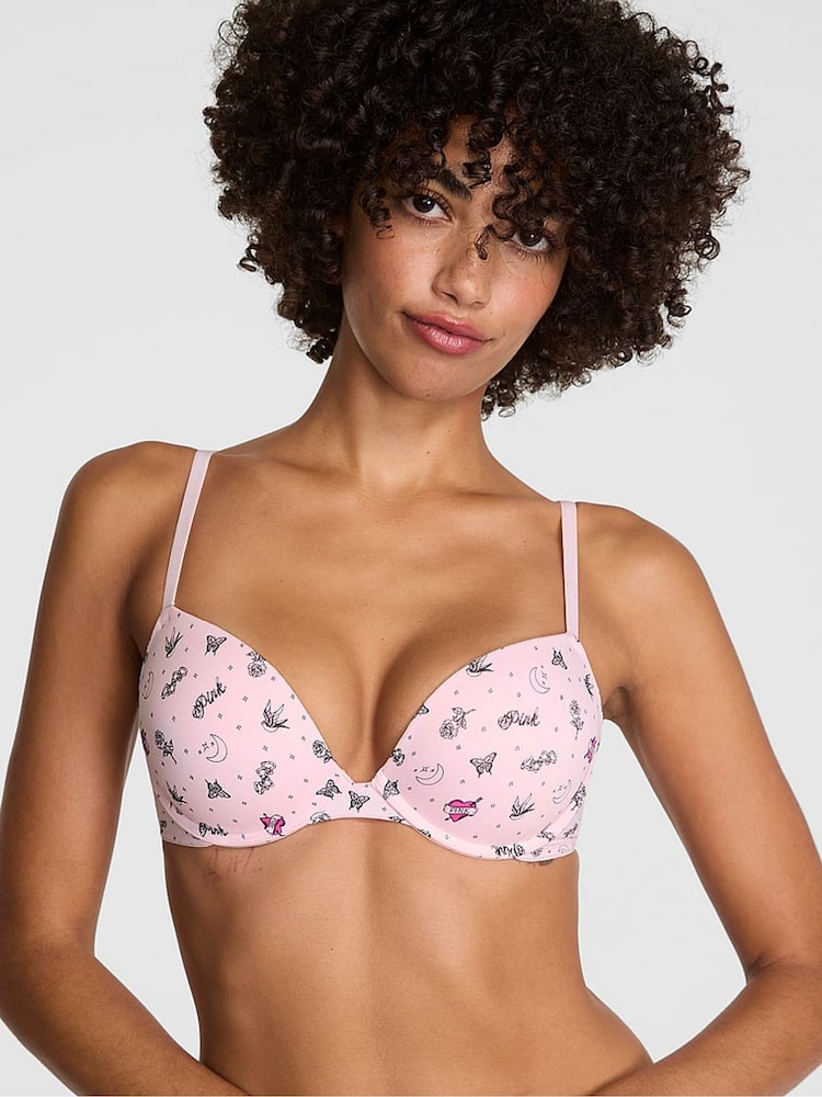 Victoria's Secret PINK Pink Tattoo Print Super Push Up Bra - Image 1 of 3
