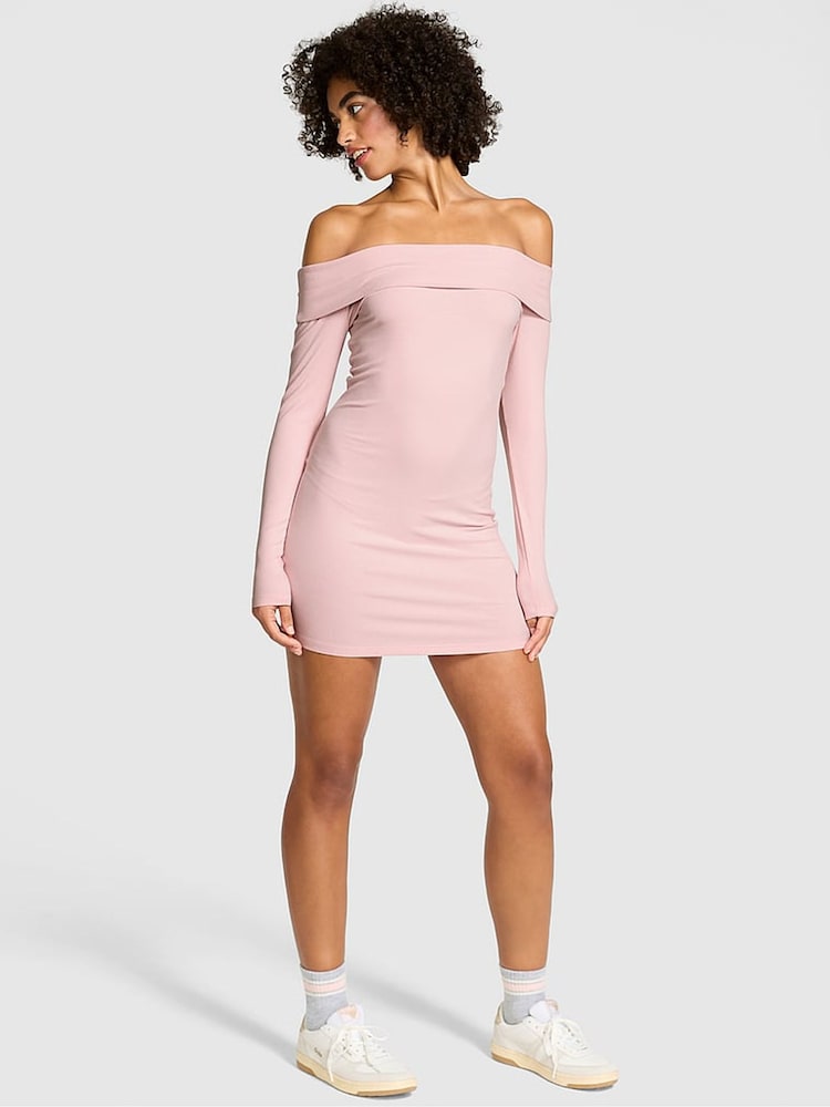 Victoria's Secret PINK Dollhouse Pink Off The Shoulder Ribbed Dress - Image 1 of 3