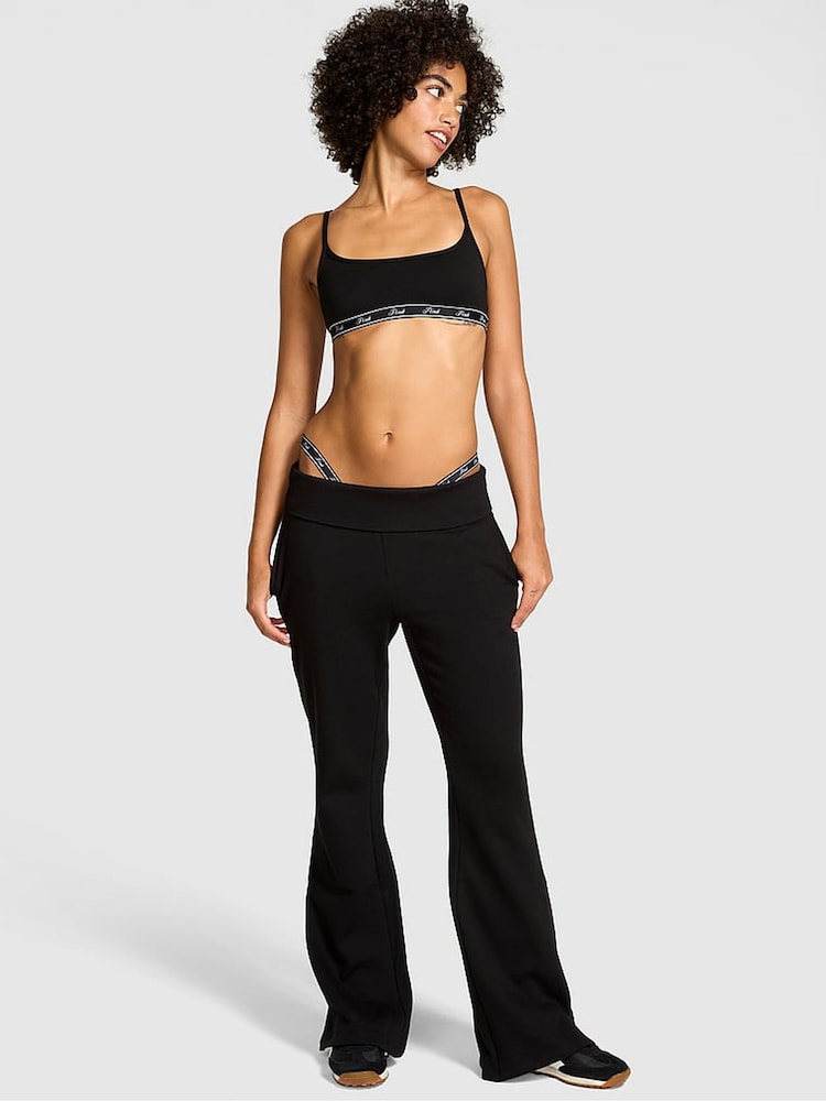 Victoria's Secret PINK Black Flared Fleece Fold Over Joggers - Image 1 of 3 Victoria's Secret PINK Black Flared Fleece Fold Over Joggers - Image 1 of 3
