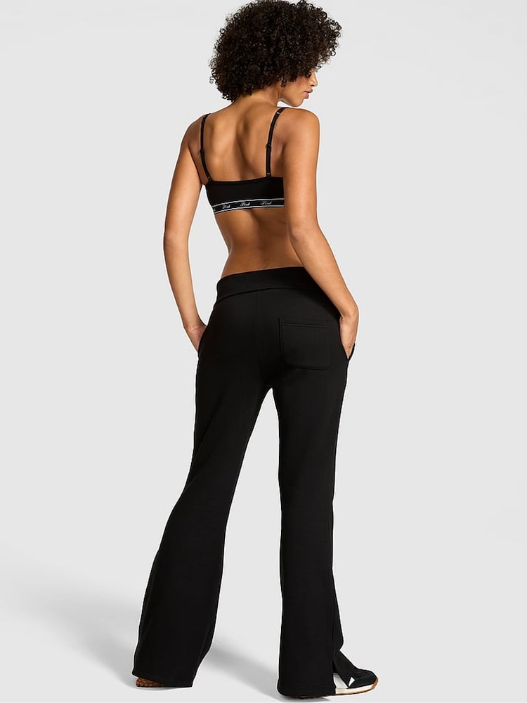 Victoria's Secret PINK Black Flared Fleece Fold Over Joggers - Image 2 of 3 Victoria's Secret PINK Black Flared Fleece Fold Over Joggers - Image 2 of 3