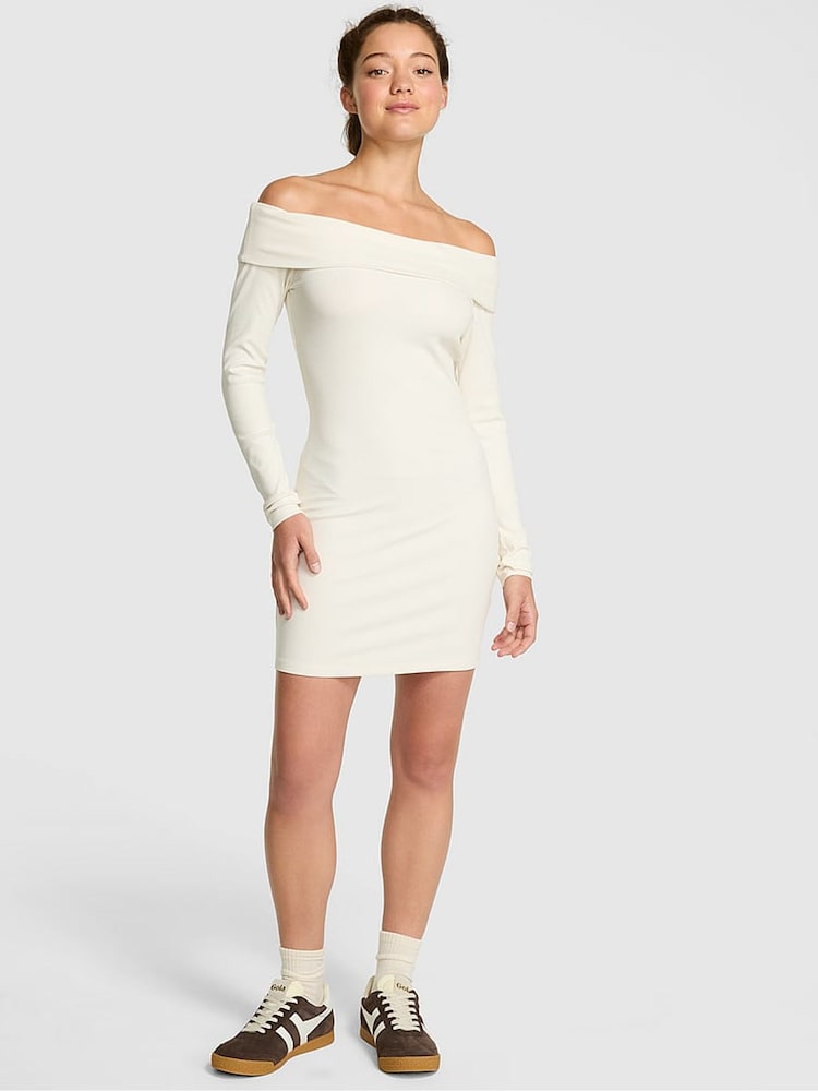 Victoria's Secret PINK Winter White Off The Shoulder Ribbed Dress - Image 1 of 3 Victoria's Secret PINK Winter White Off The Shoulder Ribbed Dress - Image 1 of 3