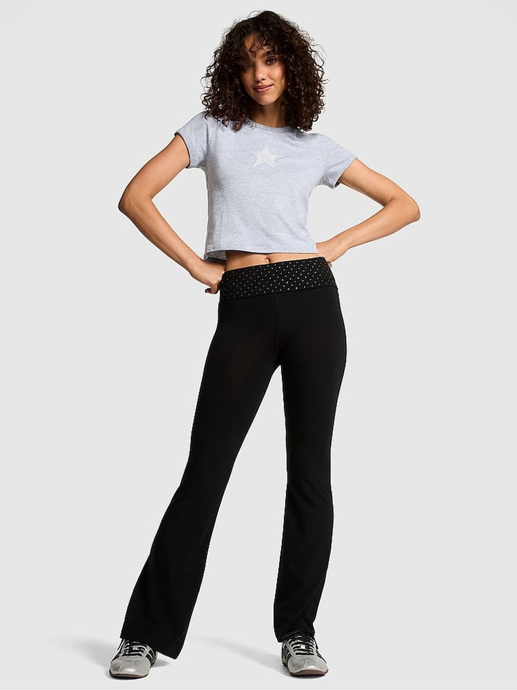 Victoria's Secret PINK Black Foldover Leggings - Image 1 of 3 Victoria's Secret PINK Black Foldover Leggings - Image 1 of 3