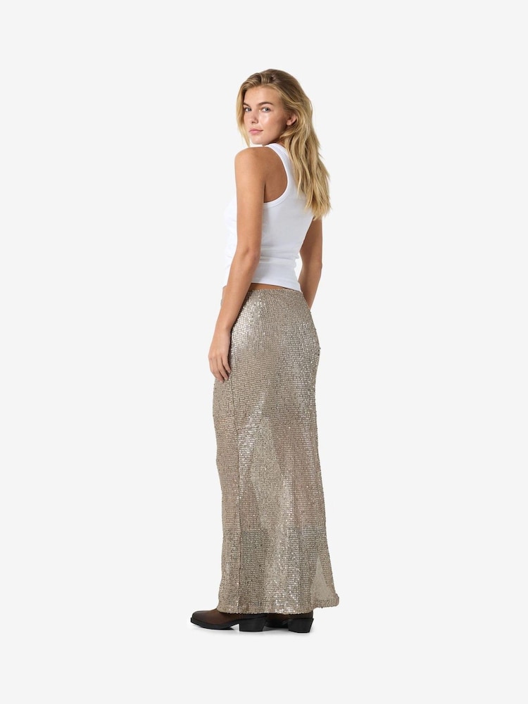 NOISY MAY Grey Side Split Sequin White Maxi Skirt - Image 2 of 5