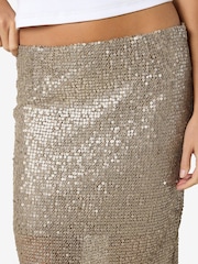 NOISY MAY Grey Side Split Sequin White Maxi Skirt - Image 3 of 5