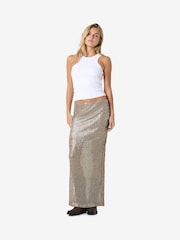 NOISY MAY Grey Side Split Sequin White Maxi Skirt - Image 4 of 5