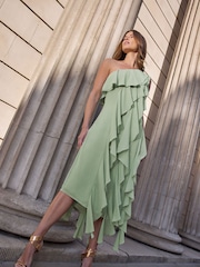 Star by Julien MacDonald Green One Shoulder Tiered Dress - Image 4 of 5
