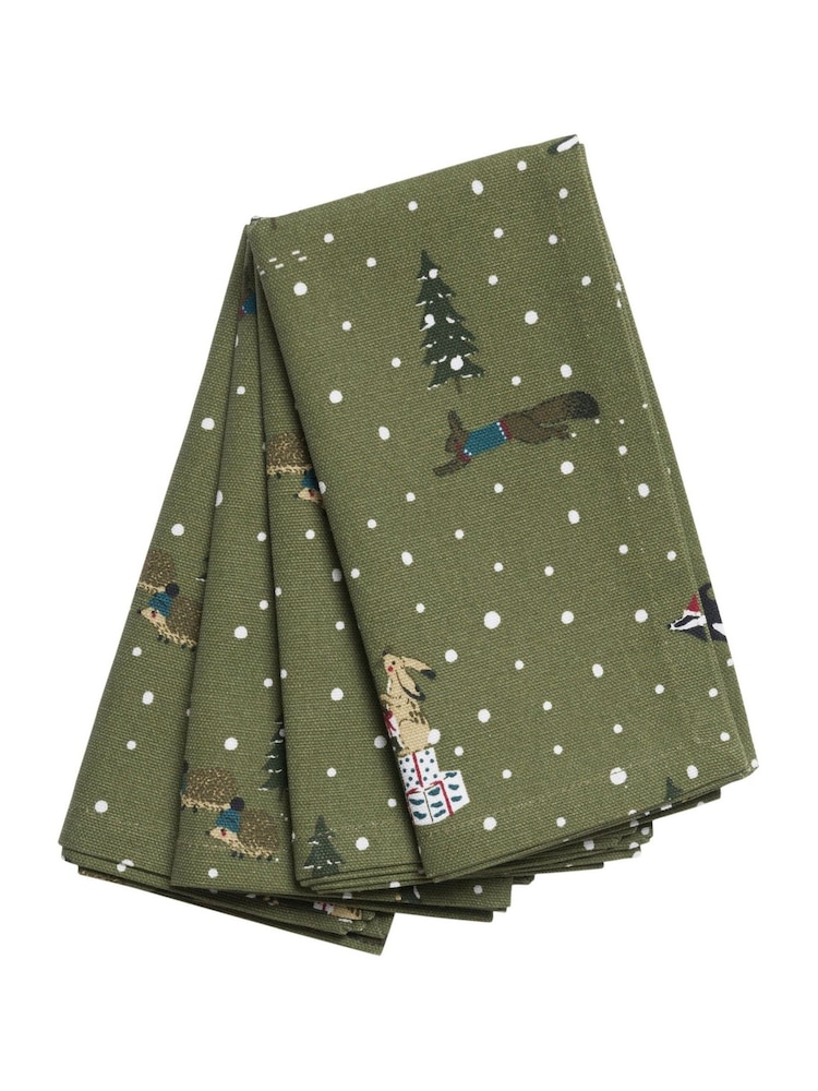 Sophie Allport Forest Green Festive Forest Napkins Set of 4 - Image 2 of 2 Sophie Allport Forest Green Festive Forest Napkins Set of 4 - Image 2 of 2