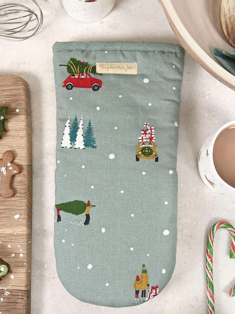 Sophie Allport Teal Blue Home for Christmas Oven Mitt - Image 1 of 2 Sophie Allport Teal Blue Home for Christmas Oven Mitt - Image 1 of 2