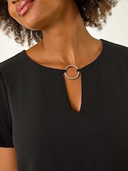 Roman Black Ring Front Chiffon Overlay Blouse - Image 2 of 5