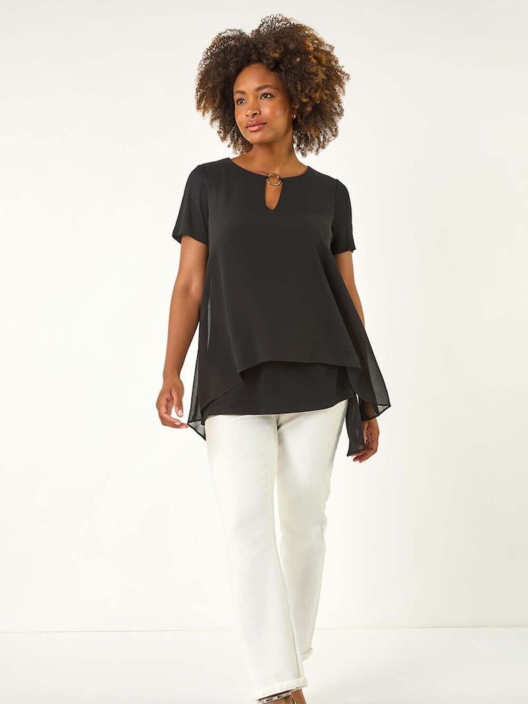 Roman Black Ring Front Chiffon Overlay Blouse - Image 2 of 5 Roman Black Ring Front Chiffon Overlay Blouse - Image 2 of 5