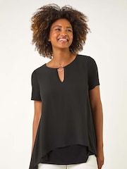 Roman Black Ring Front Chiffon Overlay Blouse - Image 4 of 5