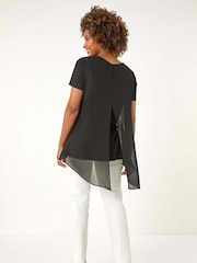 Roman Black Ring Front Chiffon Overlay Blouse - Image 5 of 5