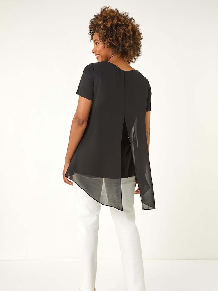 Roman Black Ring Front Chiffon Overlay Blouse - Image 5 of 5