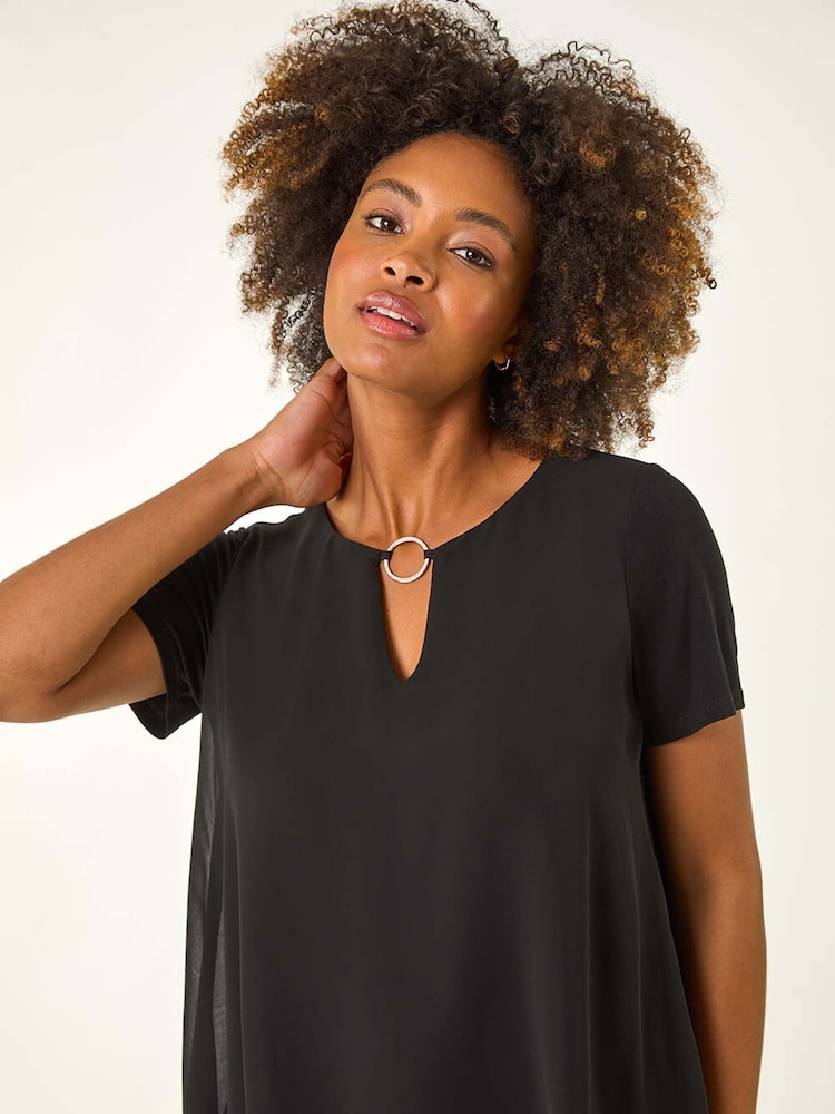 Roman Black Ring Front Chiffon Overlay Blouse - Image 5 of 5 Roman Black Ring Front Chiffon Overlay Blouse - Image 5 of 5