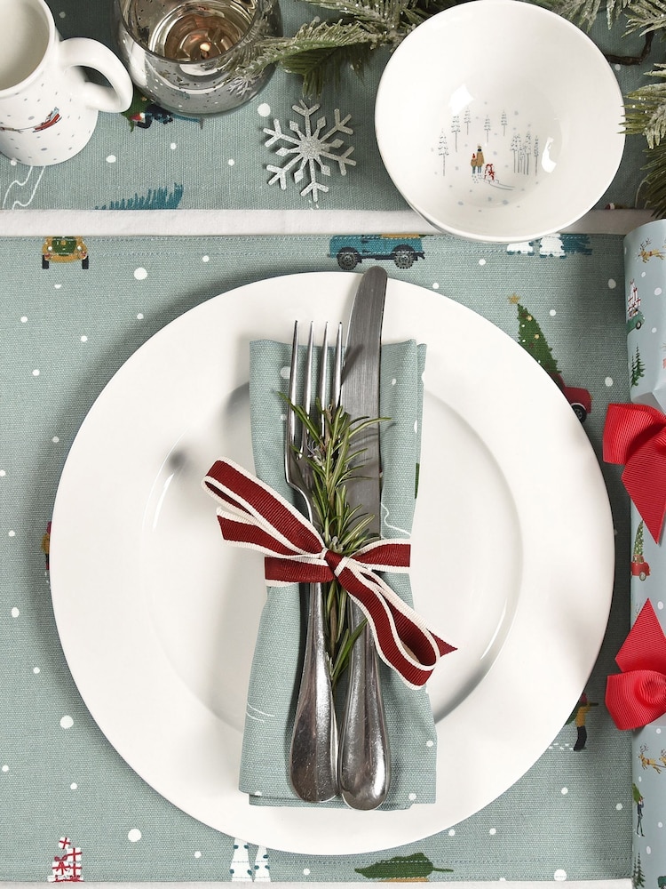 Sophie Allport Teal Blue Home for Christmas Napkins Set of 4 - Image 1 of 1 Sophie Allport Teal Blue Home for Christmas Napkins Set of 4 - Image 1 of 1