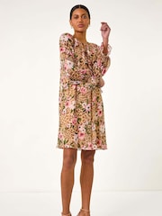 Roman Natural Floral Animal Print Frill A-Line Dress - Image 3 of 5