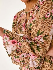 Roman Natural Floral Animal Print Frill A-Line Dress - Image 5 of 5