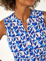Roman Blue Geometric Gathered Vest Top - Image 5 of 5