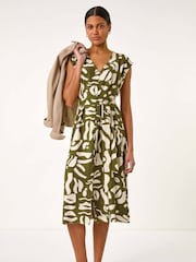 Roman Green Geometric Button Detail Midi Dress - Image 2 of 5