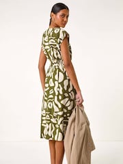 Roman Green Geometric Button Detail Midi Dress - Image 3 of 5