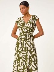 Roman Green Geometric Button Detail Midi Dress - Image 4 of 5