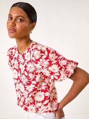 Roman Floral Print Balloon Sleeve Blouse - Imagem 1 de 5