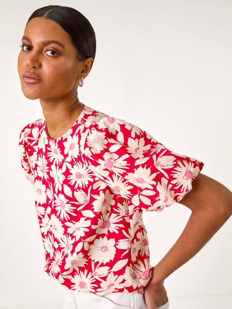 Roman Floral Print Balloon Sleeve Blouse - Imagem 1 de 5