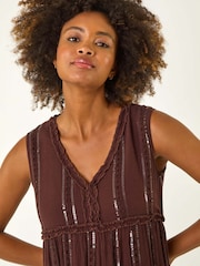 Коричневый - Roman Sequin Tiered Maxi Dress - Image 4 of 5