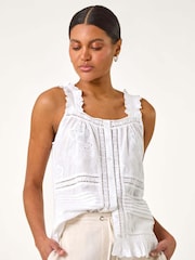 Roman Cream Embroidered Trim Button Detail 100% Cotton Blouse - Image 1 of 5