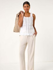 Roman Cream Embroidered Trim Button Detail 100% Cotton Blouse - Image 2 of 5