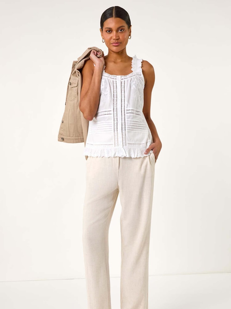 Roman Cream Embroidered Trim Button Detail 100% Cotton Blouse - Image 2 of 5