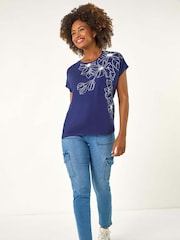 Camiseta elástica floral Roman Hotfix - Imagem 1 de 5