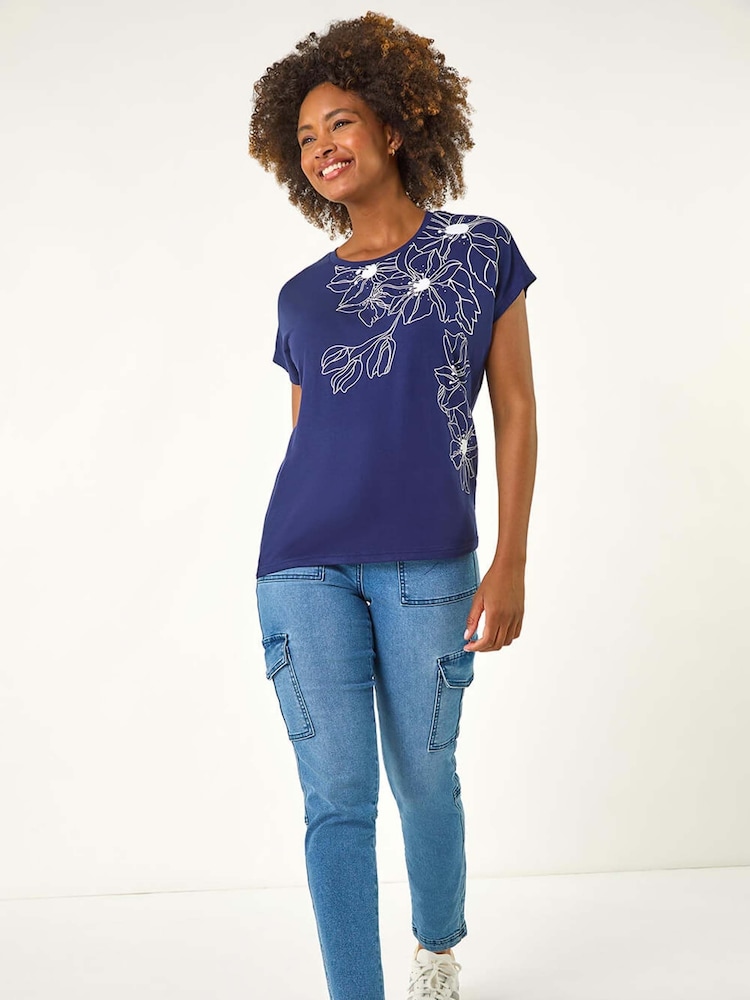Camiseta elástica floral Roman Hotfix - Imagem 1 de 5
