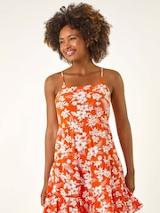 Roman Orange Floral Print Strappy Sundress - Image 4 of 5