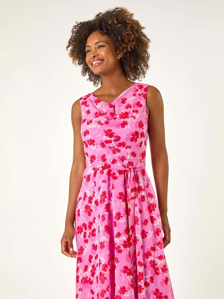 Roman Floral Print Chiffon Cowl Neck Dress - Imagen 2 de 5 Roman Floral Print Chiffon Cowl Neck Dress - Imagen 2 de 5