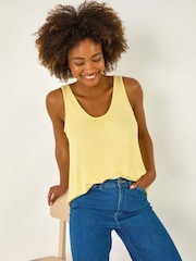 Roman Yellow Plain V-Neck Stretch Jersey Vest Top - Image 1 of 5