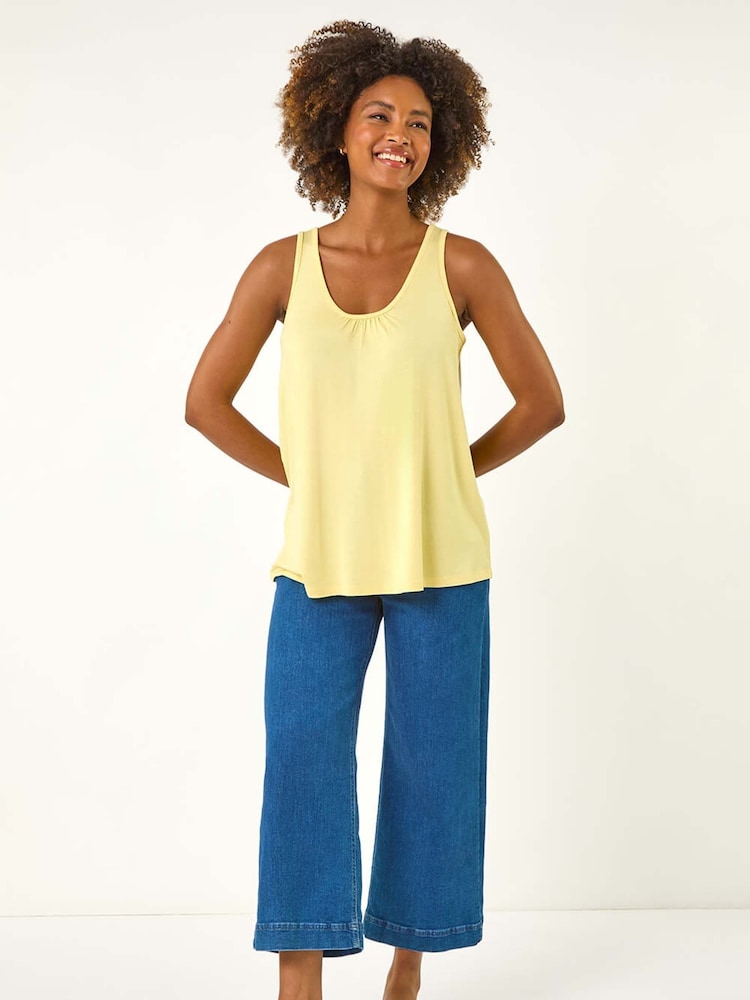 Roman Yellow Plain V-Neck Stretch Jersey Vest Top - Image 2 of 5