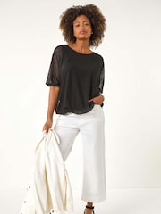 Preto - Roman Mesh Bubble Hem Stretch Top - Imagem 2 de 5