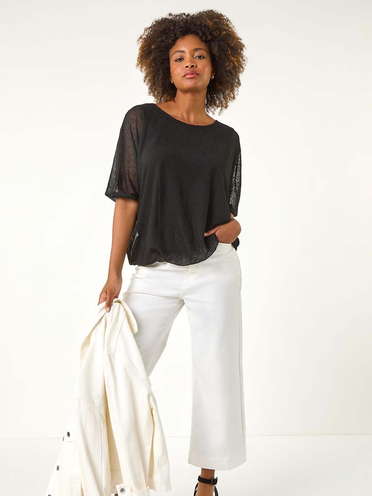 Preto - Roman Mesh Bubble Hem Stretch Top - Imagem 2 de 5
