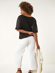 Preto - Roman Mesh Bubble Hem Stretch Top - Imagem 3 de 5