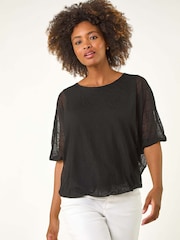 Preto - Roman Mesh Bubble Hem Stretch Top - Imagem 4 de 5