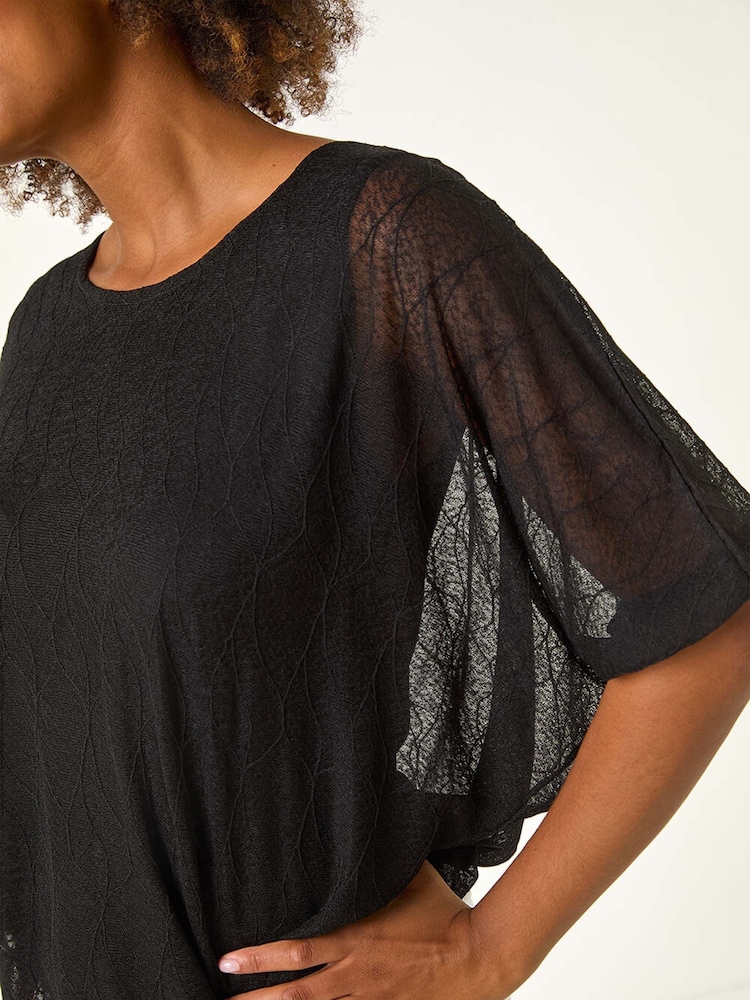 Preto - Roman Mesh Bubble Hem Stretch Top - Imagem 5 de 5