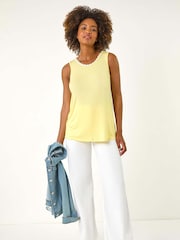 Roman Yellow Daisy Neck Trim Vest Top - Image 1 of 5