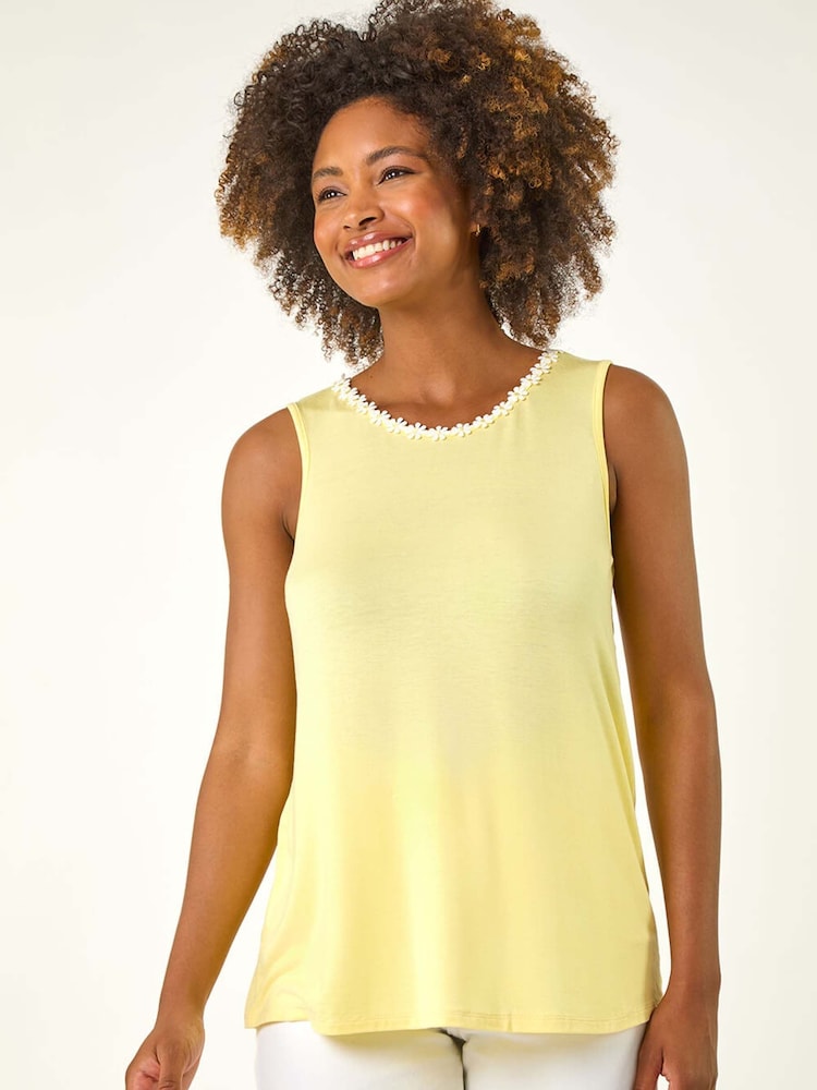 Roman Yellow Daisy Neck Trim Vest Top - Image 2 of 5