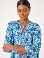 Roman Blue Floral Print Border Smock Dress - Image 4 of 5