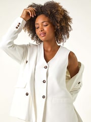 Roman White Longline Button Waistcoat 100% Cotton Waistcoat - Image 1 of 5
