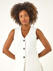 Roman White Longline Button Waistcoat 100% Cotton Waistcoat - Image 4 of 5