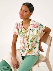 Roman Pink Floral Tie Front Frill Blouse - Image 1 of 5