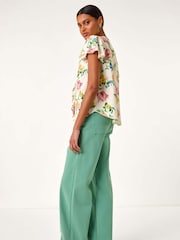 Roman Pink Floral Tie Front Frill Blouse - Image 3 of 5