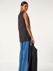 Roman Black Longline Button Waistcoat 100% Cotton Waistcoat - Image 3 of 5